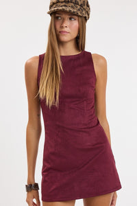 Bordeaux Suede Boat Neck Mini Dress