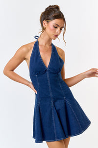 Layla Stretch Denim Halter Dress