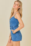 Manhattan Ave Washed Denim Romper in Denim Blue
