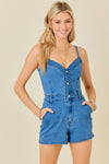 Manhattan Ave Washed Denim Romper in Denim Blue