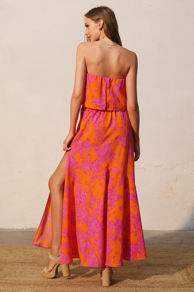 Week at the Resort Strapless Ruffle Top Maxi Dress