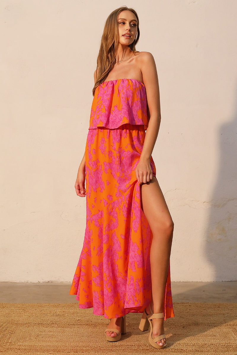 Week at the Resort Strapless Ruffle Top Maxi Dress