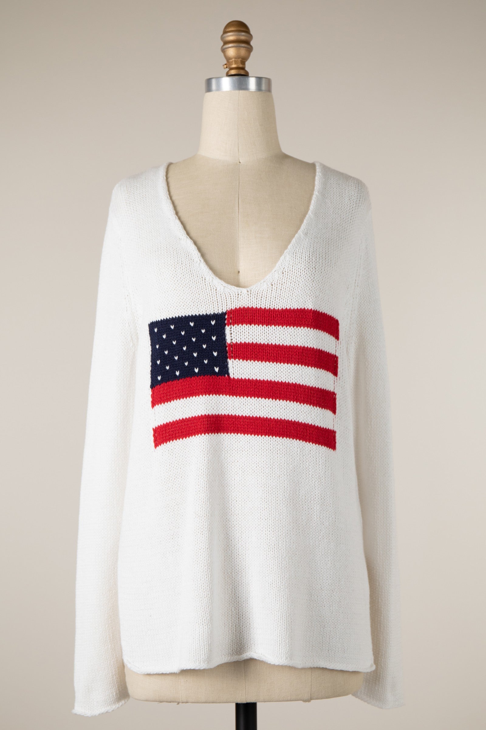 Stars & Stripes V-Neck Flag Knit Sweater