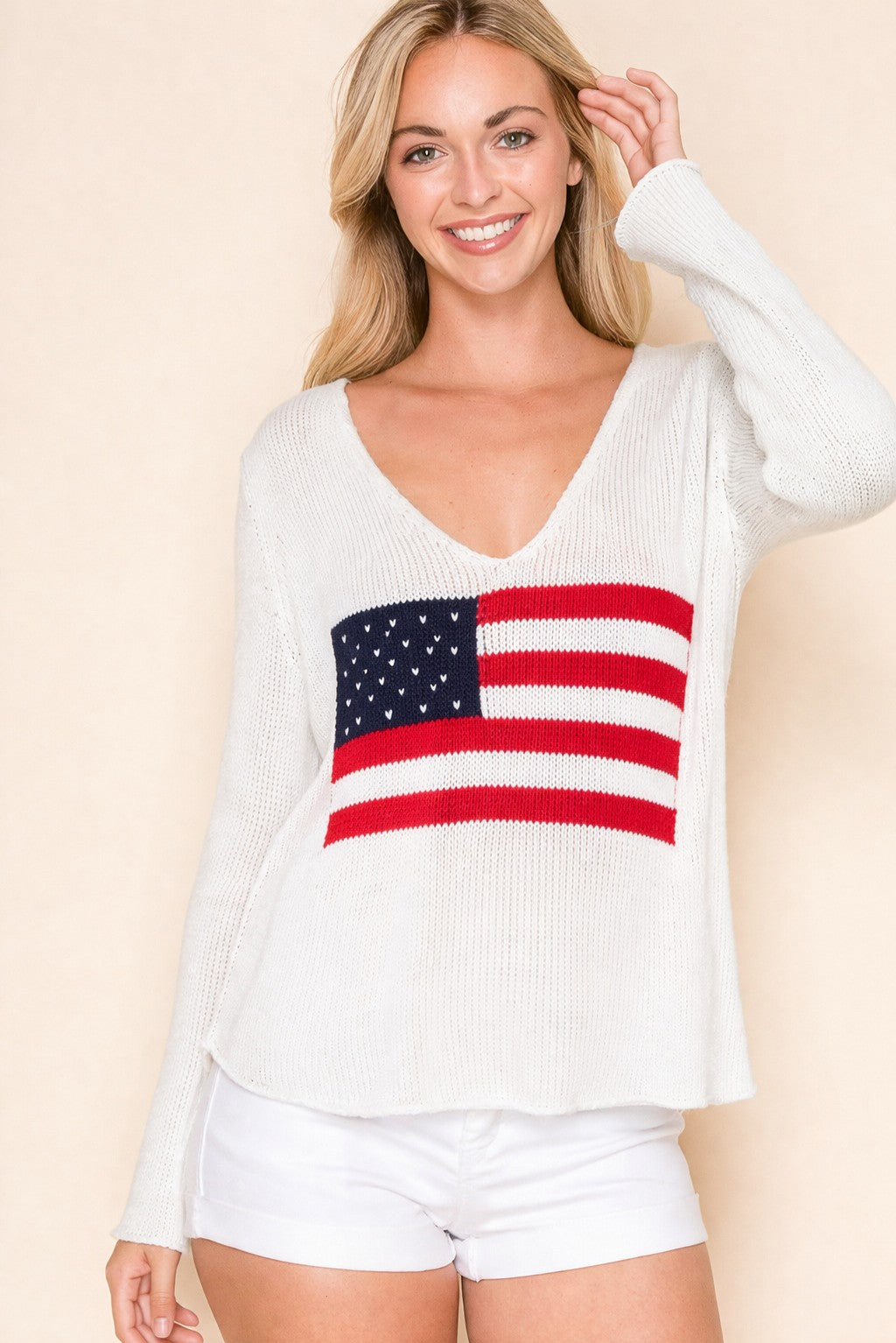 Stars & Stripes V-Neck Flag Knit Sweater