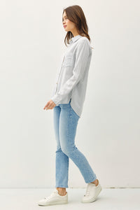 Soft Baby Blue Striped Button Down