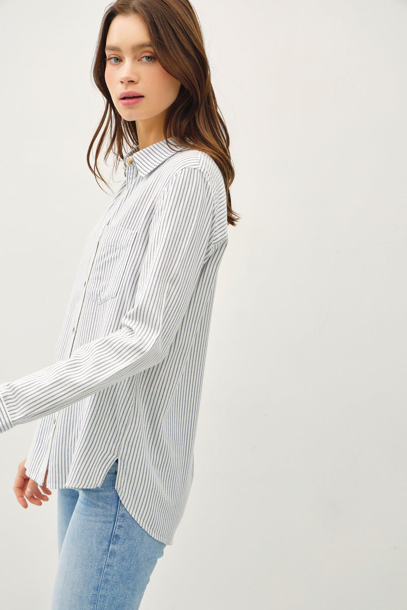 Soft Baby Blue Striped Button Down