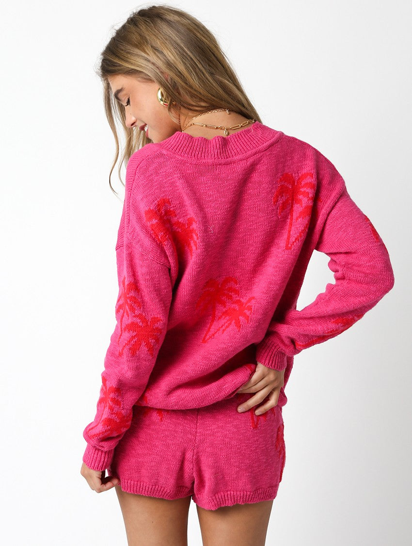 Summer Palm Tree Sweater in Pink