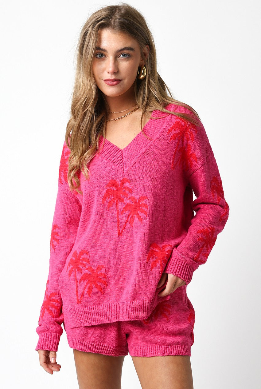 Summer Palm Tree Sweater in Pink