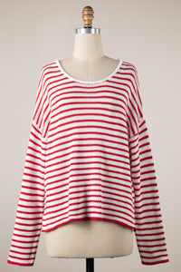 Striped Casual Pull Over Sweater in Red