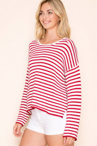 Striped Casual Pull Over Sweater in Red