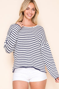 Striped Casual Pull Over Sweater in Navy