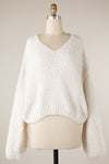 Fuzzy V Neck Sweater in Ivory