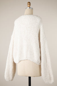 Fuzzy V Neck Sweater in Ivory