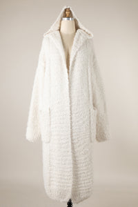 Willow Fuzzy Hooded Long Cardigan in Ivory