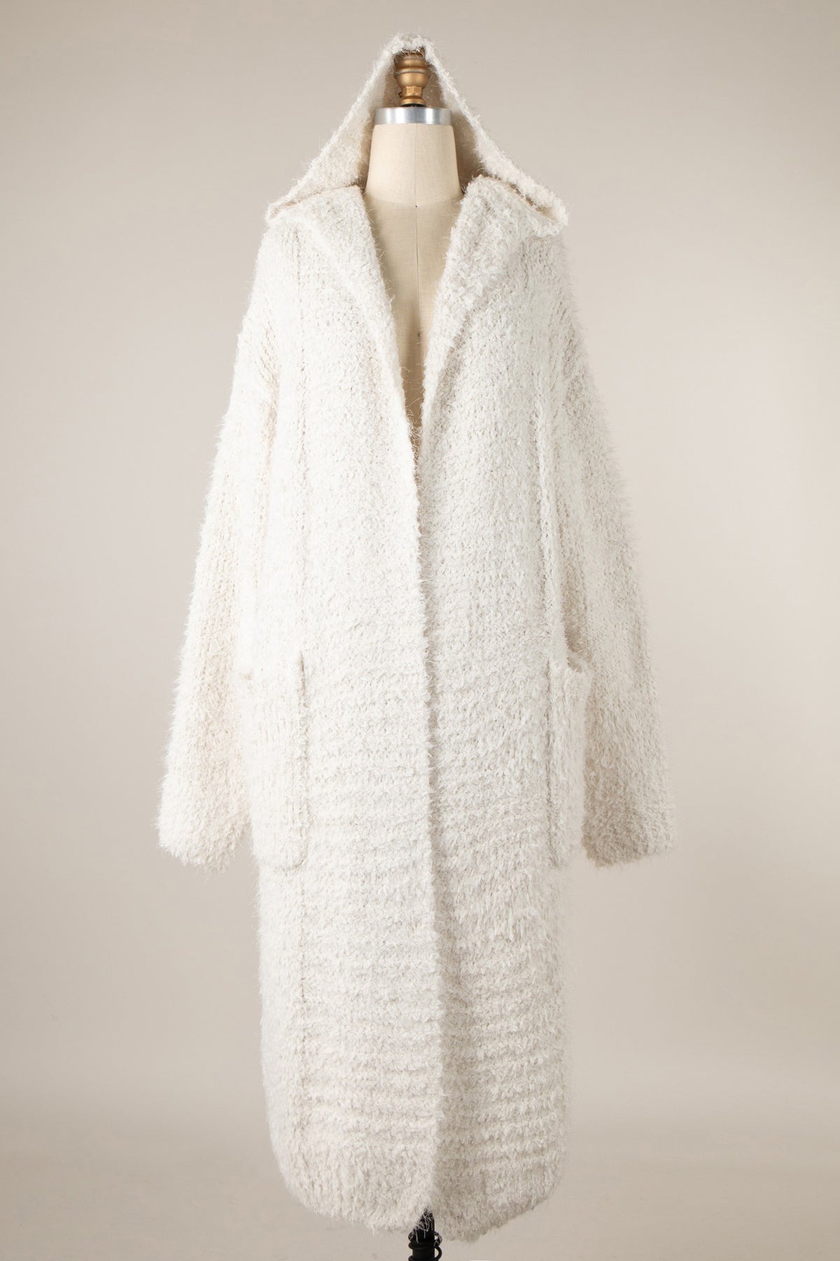 Willow Fuzzy Hooded Long Cardigan in Ivory