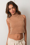 Mock Neck Crop Sweater in Taupe