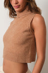 Mock Neck Crop Sweater in Taupe