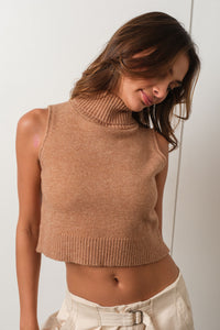Mock Neck Crop Sweater in Taupe