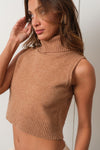 Mock Neck Crop Sweater in Taupe