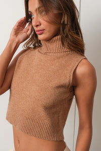 Mock Neck Crop Sweater in Taupe
