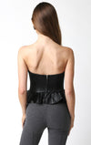 Vegan Leather Peplum Top In Black