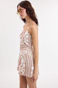 Mosaic Tile Border Print Mini Dress in Chocolate