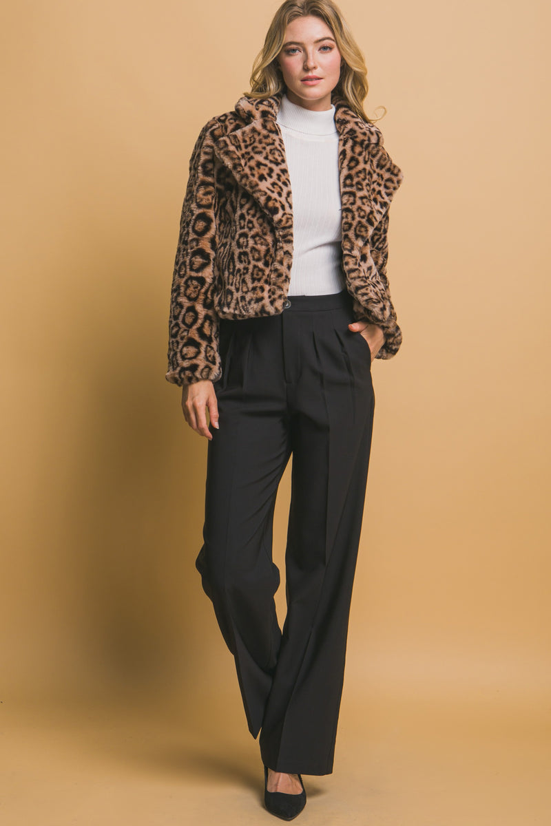 Jessie Cropped Fuzzy Animal Jacket in Camel