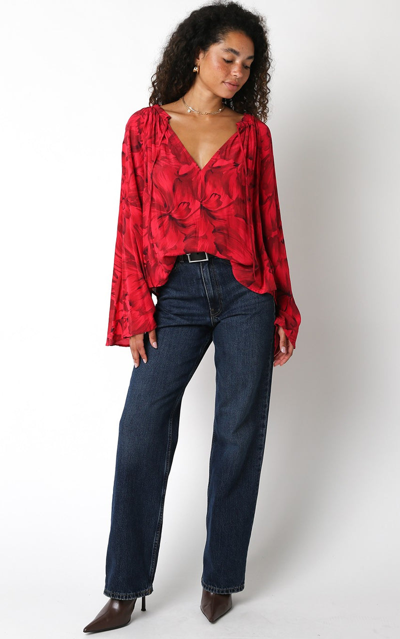Belle Sleeve Red Floral Top