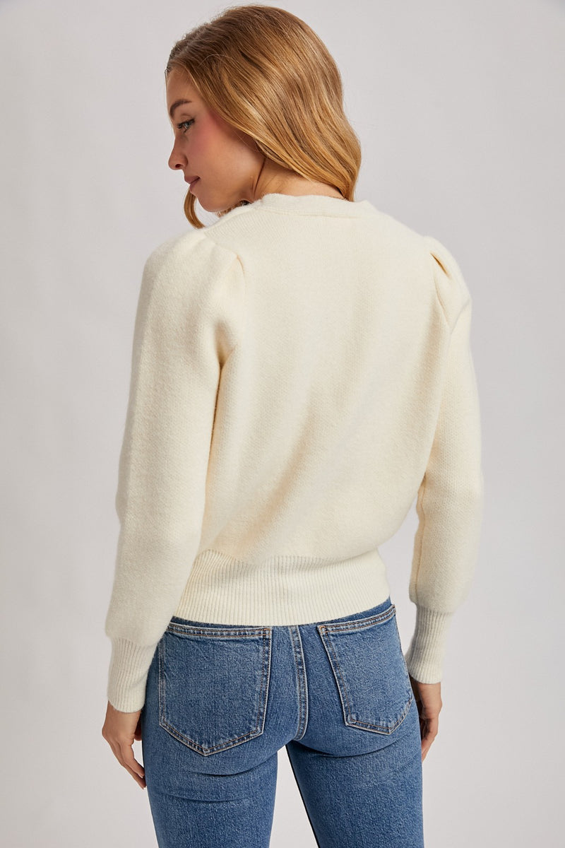 Button Down V Neck Sweater in Ivory