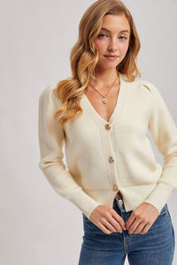 Button Down V Neck Sweater in Ivory