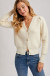 Button Down V Neck Sweater in Ivory