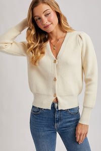 Button Down V Neck Sweater in Ivory
