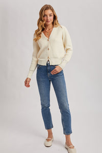 Button Down V Neck Sweater in Ivory