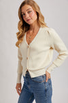 Button Down V Neck Sweater in Ivory