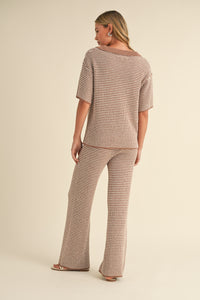 Short Sleeve Sweater Top And Pants Set
