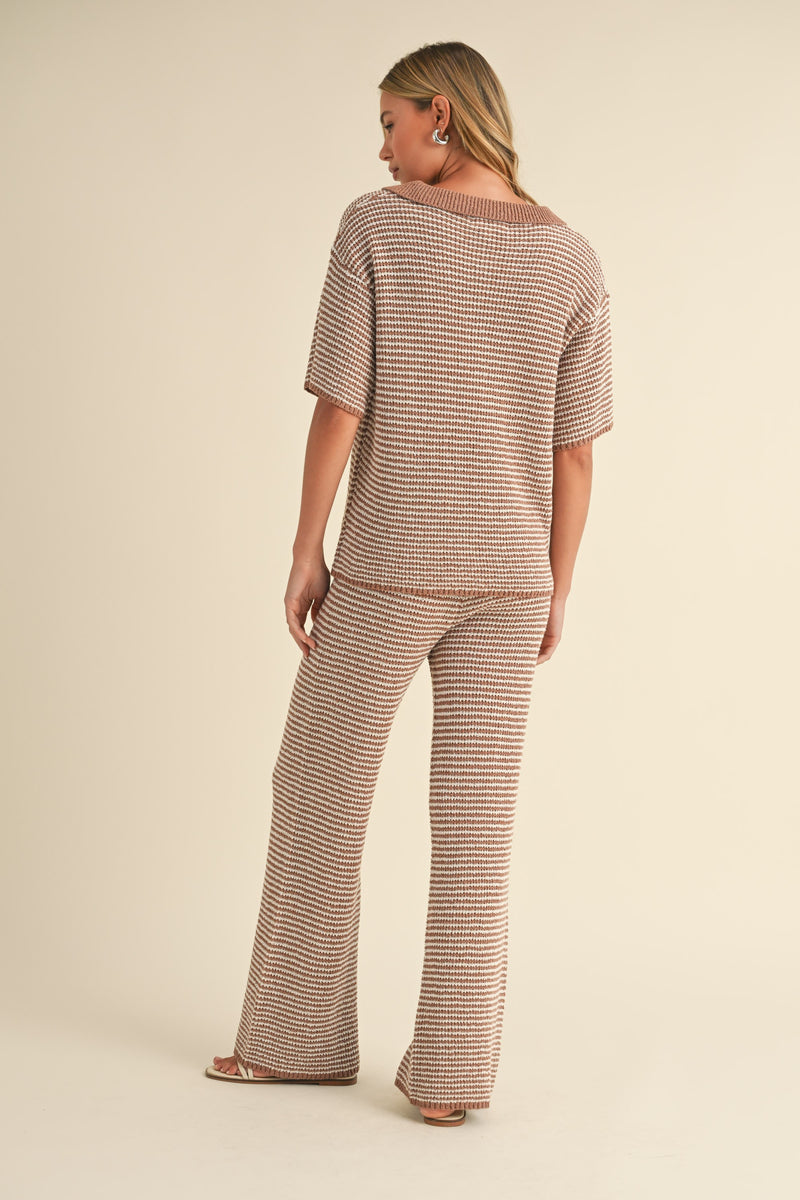 Short Sleeve Sweater Top And Pants Set