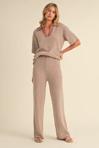 Short Sleeve Sweater Top And Pants Set