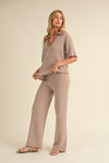 Short Sleeve Sweater Top And Pants Set