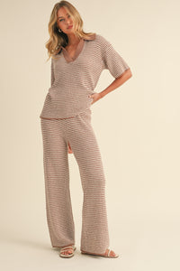 Short Sleeve Sweater Top And Pants Set