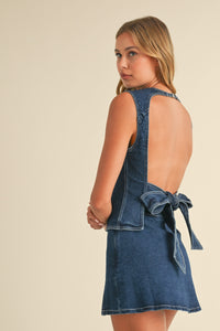 Sleeveless Open Back Denim Set