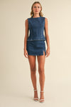 Sleeveless Open Back Denim Set