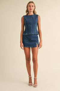 Sleeveless Open Back Denim Set