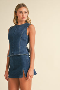 Sleeveless Open Back Denim Set