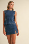 Sleeveless Open Back Denim Set