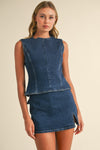 Sleeveless Open Back Denim Set