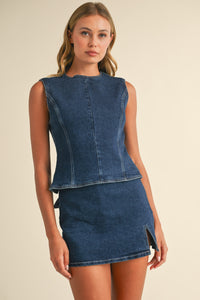 Sleeveless Open Back Denim Set