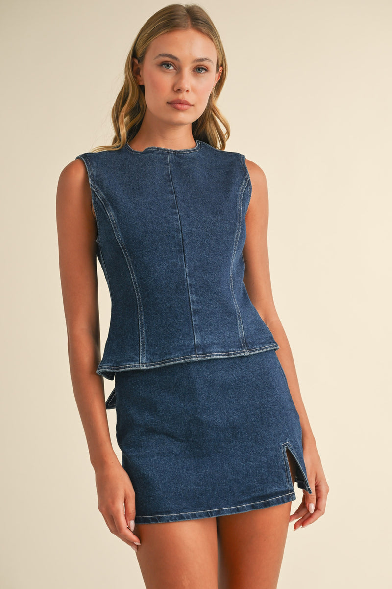 Sleeveless Open Back Denim Set