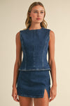 Sleeveless Open Back Denim Set