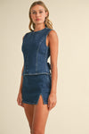 Sleeveless Open Back Denim Set