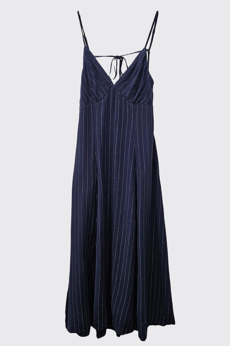 Open Back Pin Stripe Maxi Dress